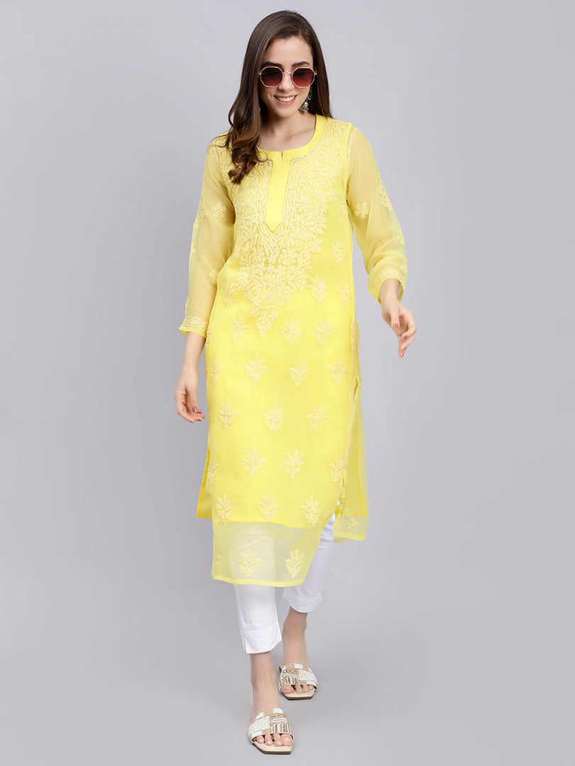 Seva Chikan Hand Embroidered Georgette Lucknowi Chikankari Kurta With Slip