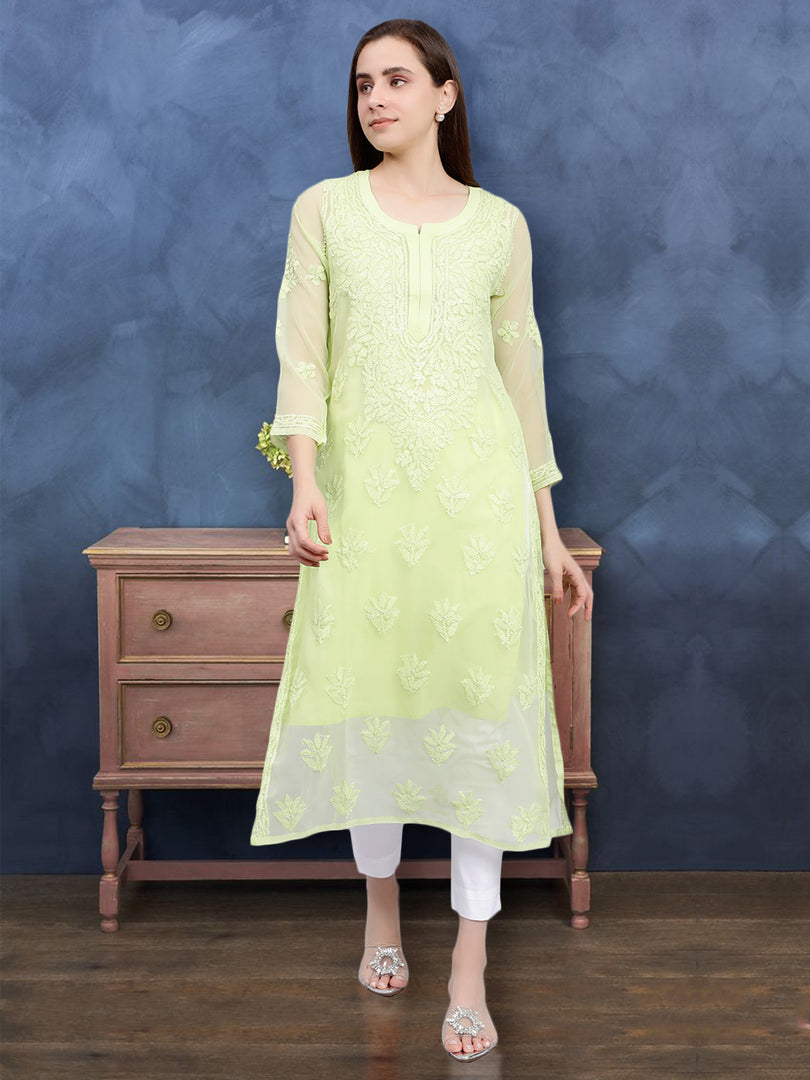 Seva Chikan Hand Embroidered Georgette Lucknowi Chikankari Kurta With Slip