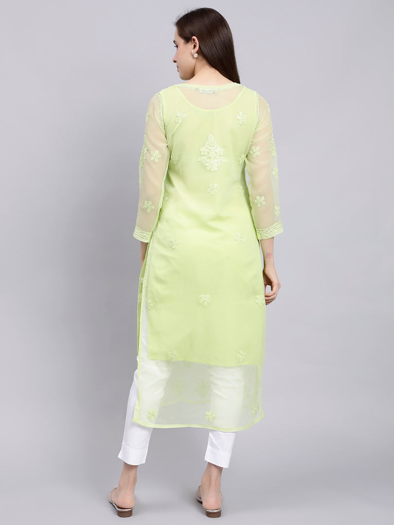 Seva Chikan Hand Embroidered Georgette Lucknowi Chikankari Kurta With Slip