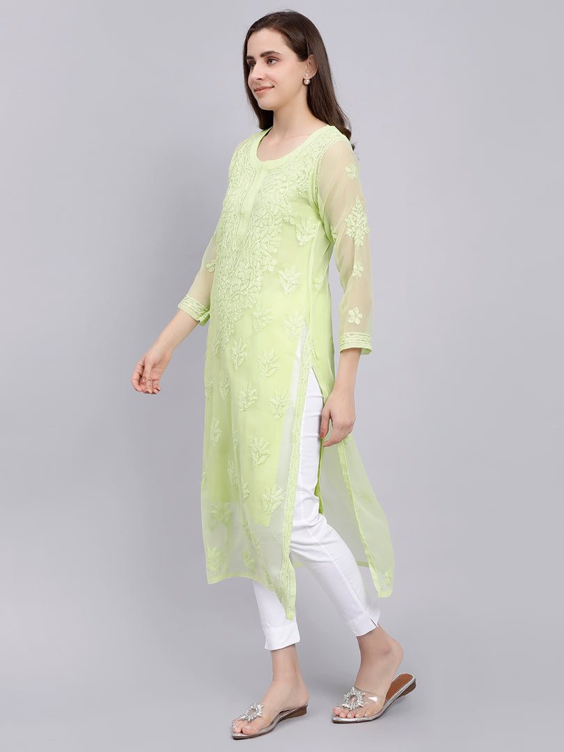 Seva Chikan Hand Embroidered Georgette Lucknowi Chikankari Kurta With Slip