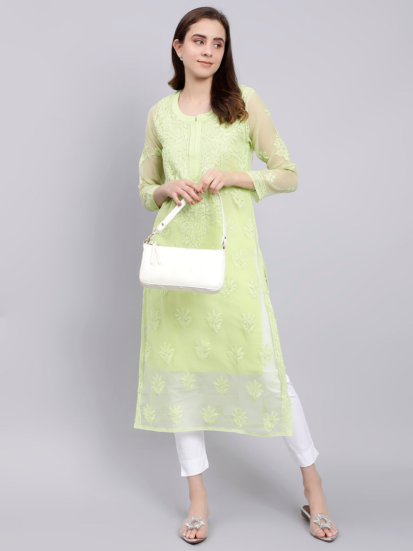 Seva Chikan Hand Embroidered Georgette Lucknowi Chikankari Kurta With Slip