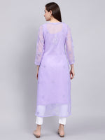 Load image into Gallery viewer, Seva Chikan Hand Embroidered Georgette Lucknowi Chikankari Kurta With Slip
