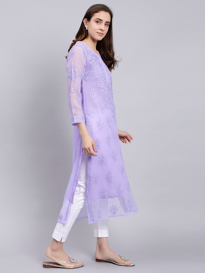 Seva Chikan Hand Embroidered Georgette Lucknowi Chikankari Kurta With Slip