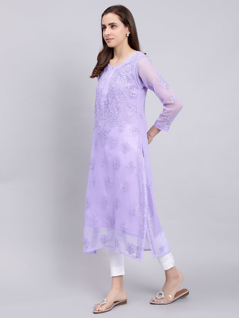 Seva Chikan Hand Embroidered Georgette Lucknowi Chikankari Kurta With Slip