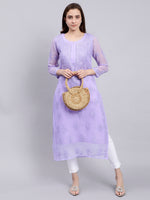 Load image into Gallery viewer, Seva Chikan Hand Embroidered Georgette Lucknowi Chikankari Kurta With Slip