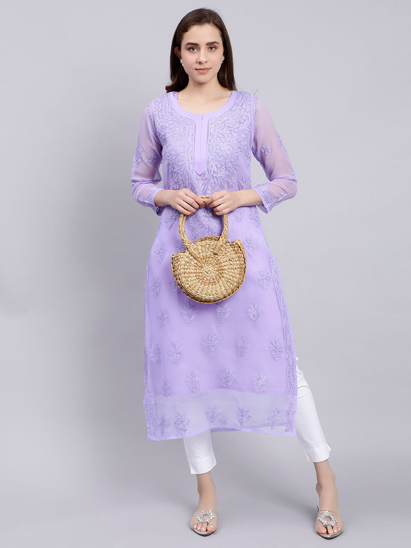 Seva Chikan Hand Embroidered Georgette Lucknowi Chikankari Kurta With Slip