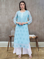 Load image into Gallery viewer, Seva Chikan Hand Embroidered Georgette Lucknowi Chikankari Kurta With Slip