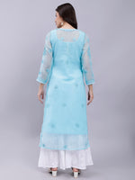 Load image into Gallery viewer, Seva Chikan Hand Embroidered Georgette Lucknowi Chikankari Kurta With Slip