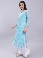 Load image into Gallery viewer, Seva Chikan Hand Embroidered Georgette Lucknowi Chikankari Kurta With Slip