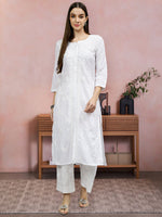 Load image into Gallery viewer, Seva Chikan Hand Embroidered White Cotton Lucknowi Chikankari Kurta