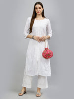 Load image into Gallery viewer, Seva Chikan Hand Embroidered White Cotton Lucknowi Chikankari Kurta