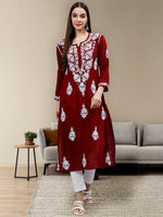 Load image into Gallery viewer, Seva Chikan Hand Embroidered Modal Cotton Lucknowi Chikankari Kurta