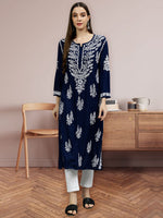 Load image into Gallery viewer, Seva Chikan Hand Embroidered Modal Cotton Lucknowi Chikankari Kurta