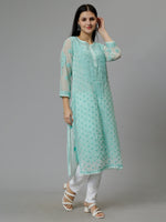 Load image into Gallery viewer, Seva Chikan Hand Embroidered Georgette Chikankari Kurta With Matching Slip