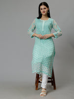 Load image into Gallery viewer, Seva Chikan Hand Embroidered Georgette Chikankari Kurta With Matching Slip