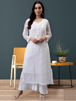 Load image into Gallery viewer, Seva Chikan Hand Embroidered Georgette Chikankari Kurta With Matching Slip