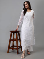 Load image into Gallery viewer, Seva Chikan Hand Embroidered Georgette Chikankari Kurta With Matching Slip