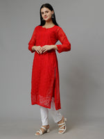 Load image into Gallery viewer, Seva Chikan Hand Embroidered Georgette Chikankari Kurta With Matching Slip