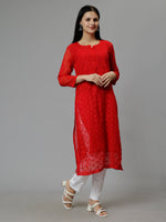 Load image into Gallery viewer, Seva Chikan Hand Embroidered Georgette Chikankari Kurta With Matching Slip