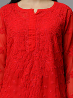 Load image into Gallery viewer, Seva Chikan Hand Embroidered Georgette Chikankari Kurta With Matching Slip