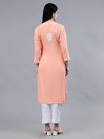 Load image into Gallery viewer, Seva Chikan Hand Embroidered Peach Rayon Lucknowi Chikankari Kurta-SCL4484