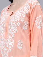 Load image into Gallery viewer, Seva Chikan Hand Embroidered Peach Rayon Lucknowi Chikankari Kurta-SCL4484