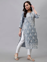 Load image into Gallery viewer, Seva Chikan Hand Embroidered Muslin Lucknowi Chikankari Kurta