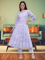 Load image into Gallery viewer, Seva Chikan Hand Embroidered Mauve Terivoil Cotton Lucknowi Chikankari Anarkali Kurta-SCL4501