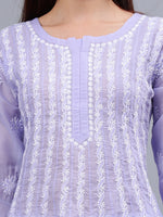 Load image into Gallery viewer, Seva Chikan Hand Embroidered Mauve Terivoil Cotton Lucknowi Chikankari Anarkali Kurta-SCL4501