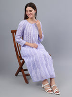 Load image into Gallery viewer, Seva Chikan Hand Embroidered Mauve Terivoil Cotton Lucknowi Chikankari Anarkali Kurta-SCL4501