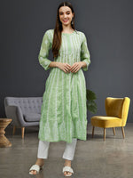 Load image into Gallery viewer, Seva Chikan Hand Embroidered Terivoil Cotton Lucknowi Chikankari Anarkali Kurta