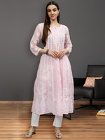 Load image into Gallery viewer, Seva Chikan Hand Embroidered Terivoil Cotton Lucknowi Chikankari Anarkali Kurta