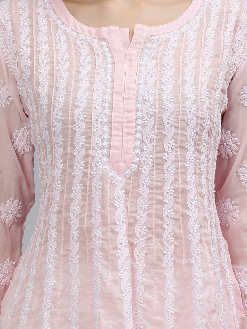 Seva Chikan Hand Embroidered Terivoil Cotton Lucknowi Chikankari Anarkali Kurta