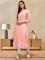 Load image into Gallery viewer, Seva Chikan Hand Embroidered Terivoil Cotton Lucknowi Chikankari Anarkali Kurta