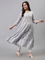 Load image into Gallery viewer, Seva Chikan Hand Embroidered Terivoil Cotton Lucknowi Chikankari Anarkali Kurta