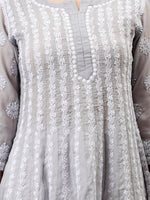 Load image into Gallery viewer, Seva Chikan Hand Embroidered Terivoil Cotton Lucknowi Chikankari Anarkali Kurta