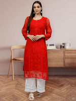 Load image into Gallery viewer, Seva Chikan Hand Embroidered Georgette Lucknowi Chikankari Kurta With Inner