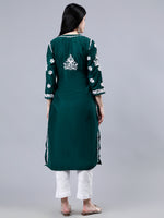 Load image into Gallery viewer, Seva Chikan Hand Embroidered Dark Green Muslin Lucknowi Chikankari Kurta-SCL4514