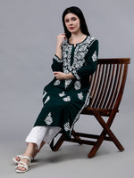 Load image into Gallery viewer, Seva Chikan Hand Embroidered Dark Green Modal Lucknowi Chikankari Kurta-SCL4516