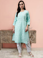 Load image into Gallery viewer, Seva Chikan Hand Embroidered Terivoil Cotton Lucknowi Chikankari Kurta