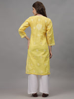 Load image into Gallery viewer, Seva Chikan Hand Embroidered Yellow Terivoil Cotton Lucknowi Chikankari Kurta- SCL4520