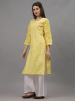 Load image into Gallery viewer, Seva Chikan Hand Embroidered Yellow Terivoil Cotton Lucknowi Chikankari Kurta- SCL4520