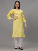 Load image into Gallery viewer, Seva Chikan Hand Embroidered Yellow Terivoil Cotton Lucknowi Chikankari Kurta- SCL4520