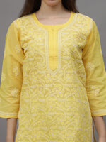 Load image into Gallery viewer, Seva Chikan Hand Embroidered Yellow Terivoil Cotton Lucknowi Chikankari Kurta- SCL4520