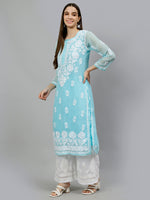 Load image into Gallery viewer, Seva Chikan Hand Embroidered Georgette Chikankari Kurta With Matching Slip