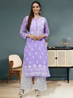 Load image into Gallery viewer, Seva Chikan Hand Embroidered Georgette Chikankari Kurta With Matching Slip