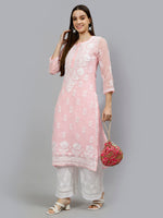 Load image into Gallery viewer, Seva Chikan Hand Embroidered Georgette Chikankari Kurta With Matching Slip