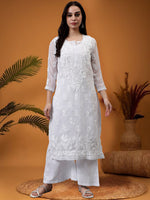 Load image into Gallery viewer, Seva Chikan Hand Embroidered Georgette Chikankari Kurta With Matching Slip