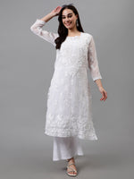 Load image into Gallery viewer, Seva Chikan Hand Embroidered Georgette Chikankari Kurta With Matching Slip