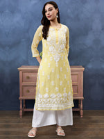 Load image into Gallery viewer, Seva Chikan Hand Embroidered Georgette Chikankari Kurta With Matching Slip